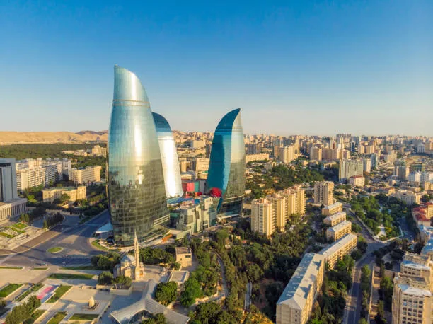 Azerbaijan - Baku Promenade And View At Flame Towers